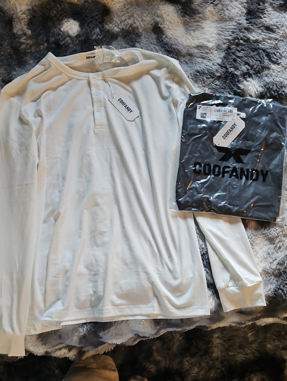Men's White Long-Sleeve Henley Long Sleeve White And Black.
